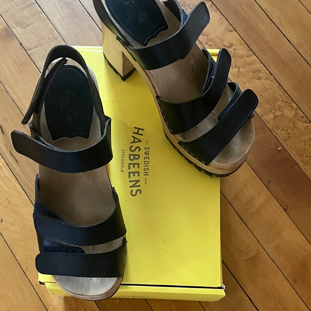 Swedish Hasbeens Velcra Platform Heels